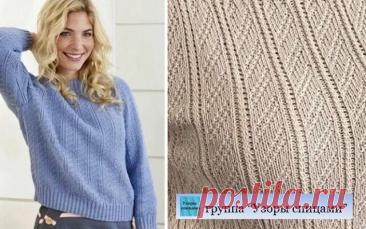 Узор (968) | Простой изор для джемпера
#рельефные_узоры
Все планки и кокетка связаны чередованием: *2 п. перекрестить влево, 2 изнаночные*. В изнаночном ряду вяжем по рисунку.
