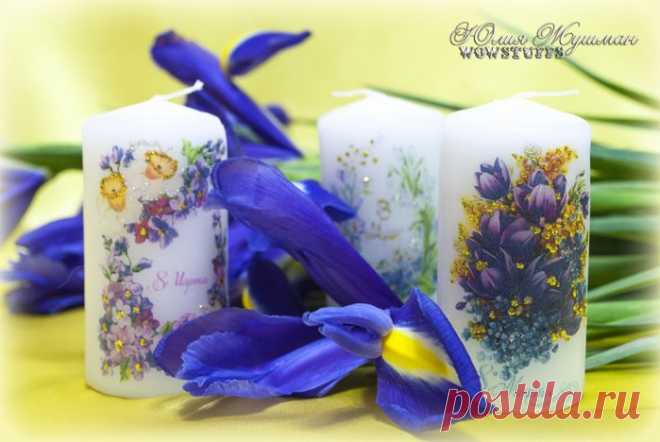 Декупаж свечи. Мастер-класс к 8 марта.