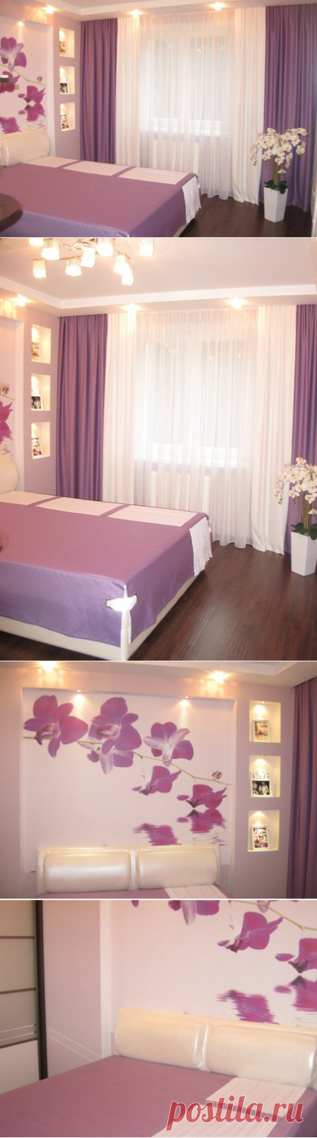 Спальня: фиолетовая строгость с орхидеями
