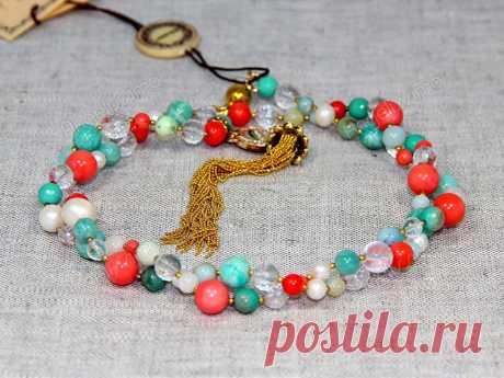 Бусы &quot;Лето&quot; из жемчуга и амазонита от BRimar