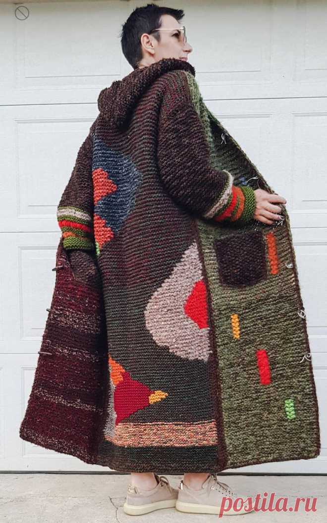 Длинное уникальное шерстяное пальто ручной вязки. - Etsy Казахстан
