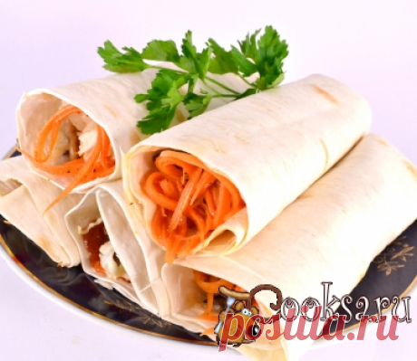 Лаваш с курицей, грибами и корейской морковью фото рецепт приготовления