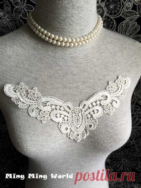 Vintage Applique - 1 pcs Ivory Flower Applique Lace Trim (A209) Wonderful Applique.I think you would like it.  Measure:Lenght: 5.11’inch (130mm) width:8.26’inch (210mm)  Listing is for 1 PCS.  Thank you for your attention  If you need more quantity or want more information .  Please feel free to contact me