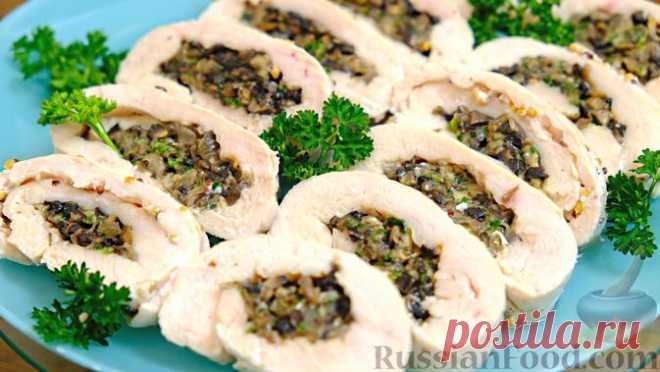 Рецепт: Куриный рулет с грибами и сыром на RussianFood.com