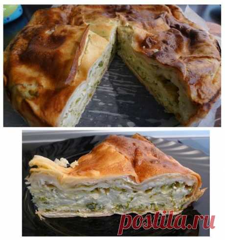 Вкуснятина. Наивкуснейший слоёный пирог (если можно так сказать) с сыром и зеленью. 
Сыр сулугуни (можно использовать брынзу, творог,но лучше всё таки Сулугуни) - 500 гр.
Лаваш - 2 больших полотна (тонкий)
Яица - 4 шт
Кефир - 1ст.
зелень, соль - по вкусу.