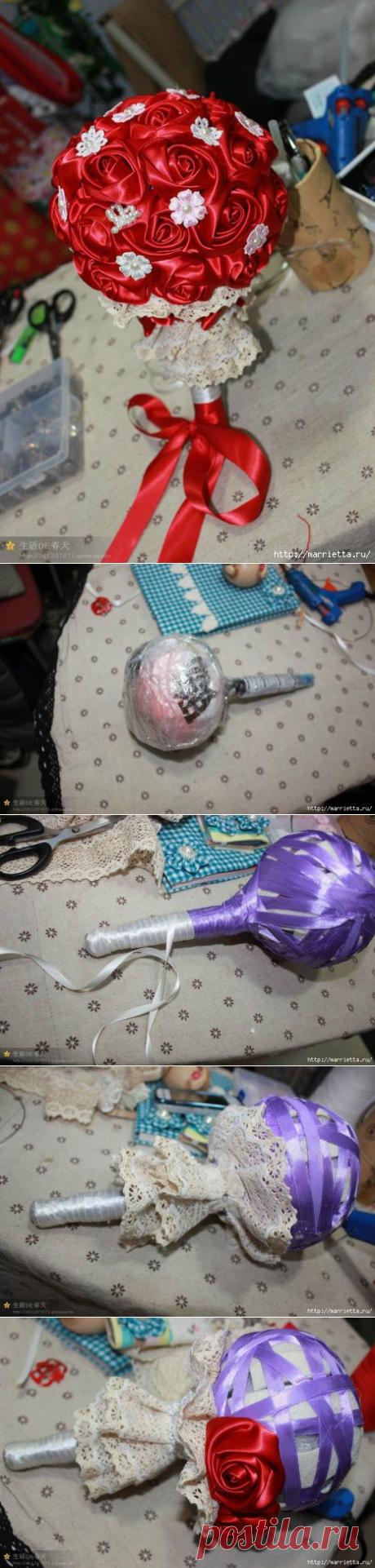 Свадебные букеты из атласных розочек. Мастер-класс