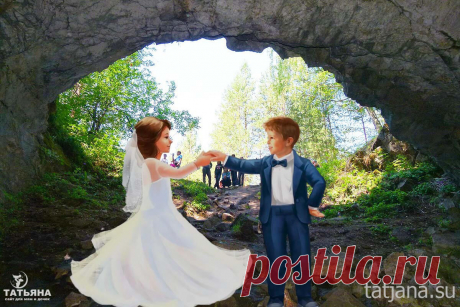 Проведение детских свадеб и фотосессий маленьких жениха и невеста на притесах реки Ай в пещере Кургазак