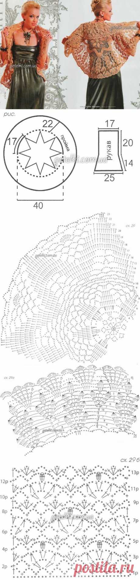 Болеро крючком, связанное по кругу. Описание, схемы, выкройка