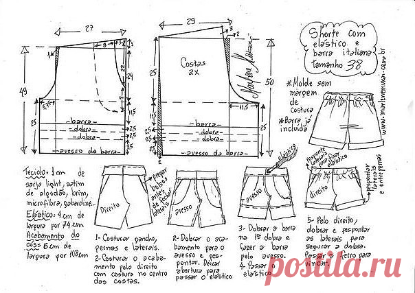 Выкройка женских шорт на резинке на все размеры.