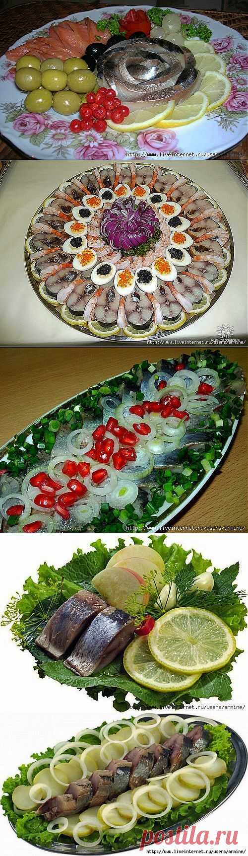 Сервировка солёной сельди.