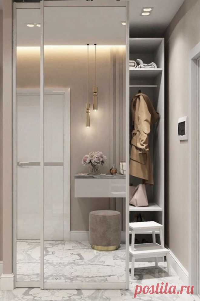 Дизайн прихожей с зеркальным шкафом-купе