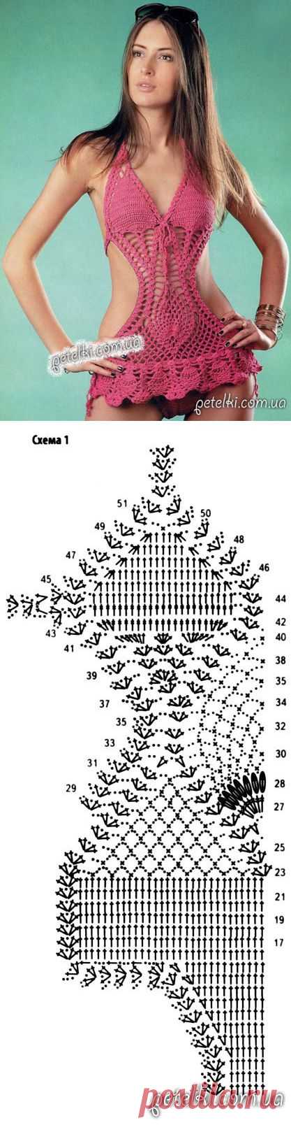 Ананасовый слитный купальник с оборкой. Описание, схема