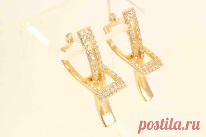 Серьги позолота. - Серьги Самоцветы. Размер. Длина 1.7 см.Ширина 1.2 см. (копия)