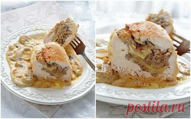 Куриная грудка фаршированная гречкой 
Курица, грибы, гречка — это классика кулинарии. Блюда в таком составе любят многие.
Предлагаю Вам попробовать вкусные куриные грудки, фаршированные гречкой, шампиньонами и тушенные в сливочно-грибном…