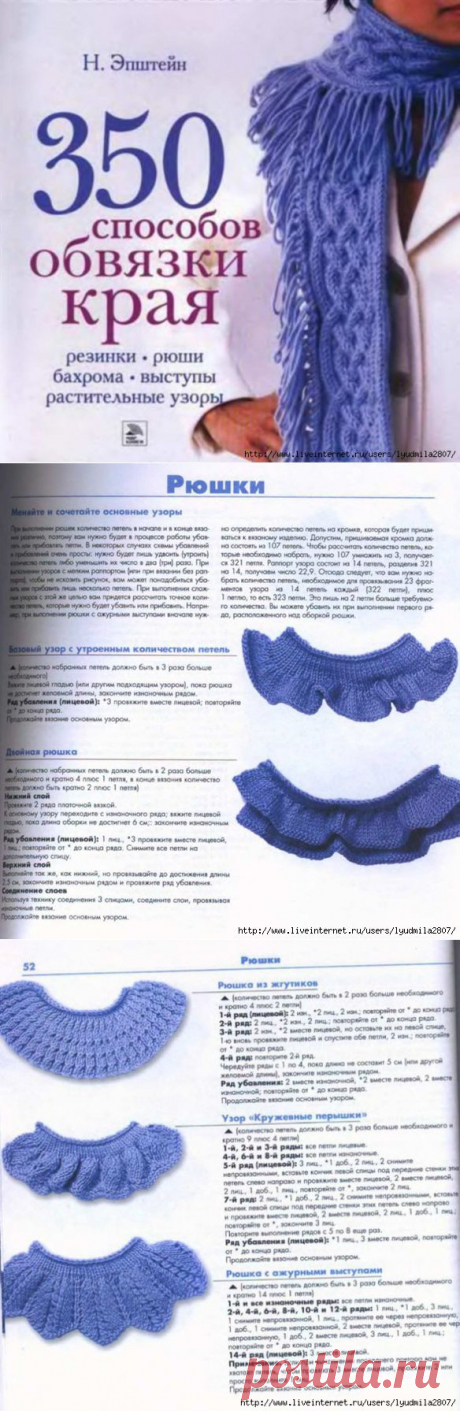 Рюшки спицами из книги &quot;350 способов обвязки края&quot;.