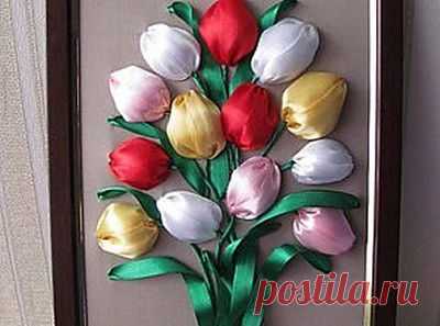 How to make Simple Ribbon Tulip Flower step by step DIY tutorial instructions | Laboratory household