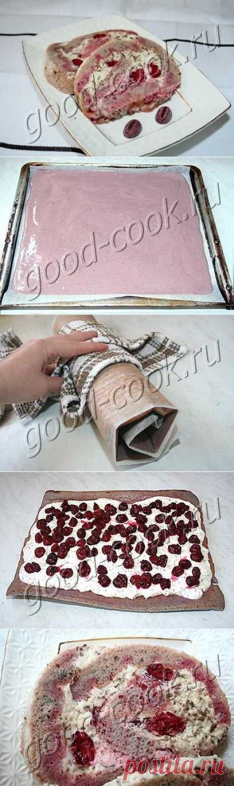 Хорошая кухня - вишнево-шоколадный рулет синего цвета. Кулинарная книга рецептов. Салаты, выпечка.