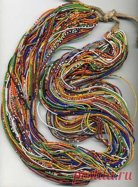 Vintage Seed Bead Necklace / Belt 54 Strands Multicolor Opaque, Greasy &amp; Stripes