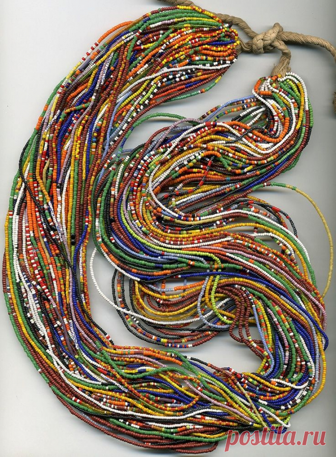 Vintage Seed Bead Necklace / Belt 54 Strands Multicolor Opaque, Greasy & Stripes