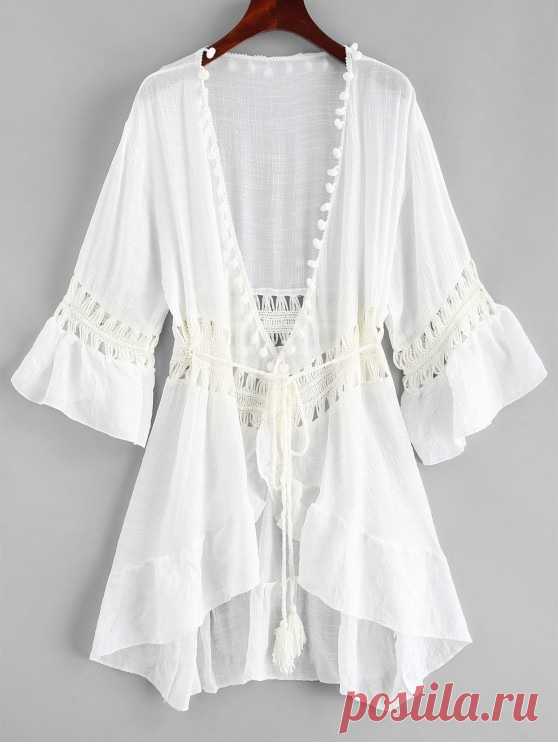 Pom-pom Crochet Panel Beach Dress   PIG PINK WHITE [34% OFF] 2021 Pom-pom Crochet Panel Beach Dress In WHITE | ZAFUL Europe   Designed with crocheted panels, this cover-up dress features a self-tie drawstring waist with pom-pom decorated along the plunging V-collarline, perfect for covering up your favorite bikini or one-piece. Cover-Up Type: Dress Gender: For Women Material: Polyester Pattern Type: Solid Decoration: Crochet Season: Summer Weight: 0.2400kg Package: 1 x Dress