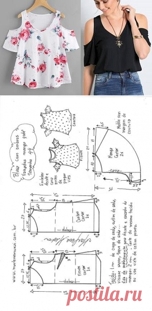 Blusa ombros vazados com manga godê | DIY - molde, corte e costura - Marlene Mukai