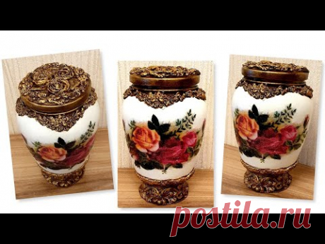 DIY/Decoupage Glass jar /  Glass jar decor with air dry clay