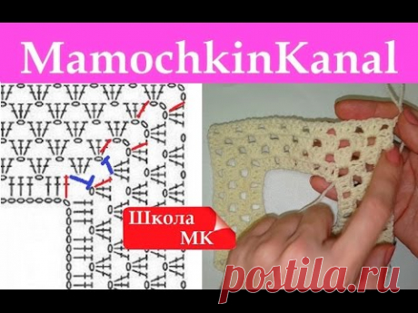 Реглан по кругу крючком поворотными рядами Соединение, начало, конец ряда Школа МК