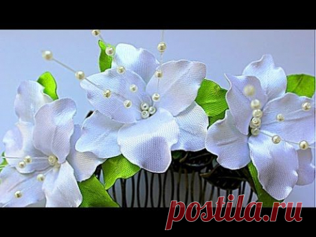 Свадебный Гребень с Цветами из Лент