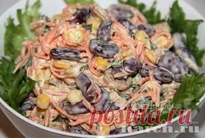 Салат с фасолью, корейской морковью и сухариками «Антошка» | Фоторецепт с подробным описанием от Харч.ру