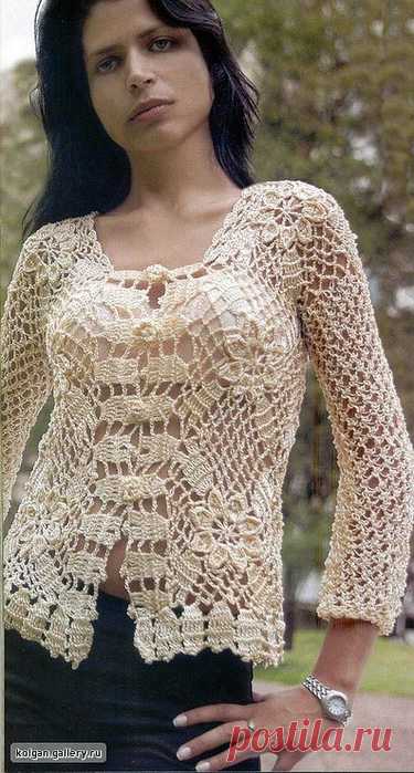 Кремовый жакет из отдельных мотивов вязаный крючком | Вязание для всей семьи