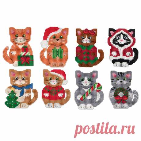 Kit de lona de plástico con adornos navideños de gatitos de Herrschners