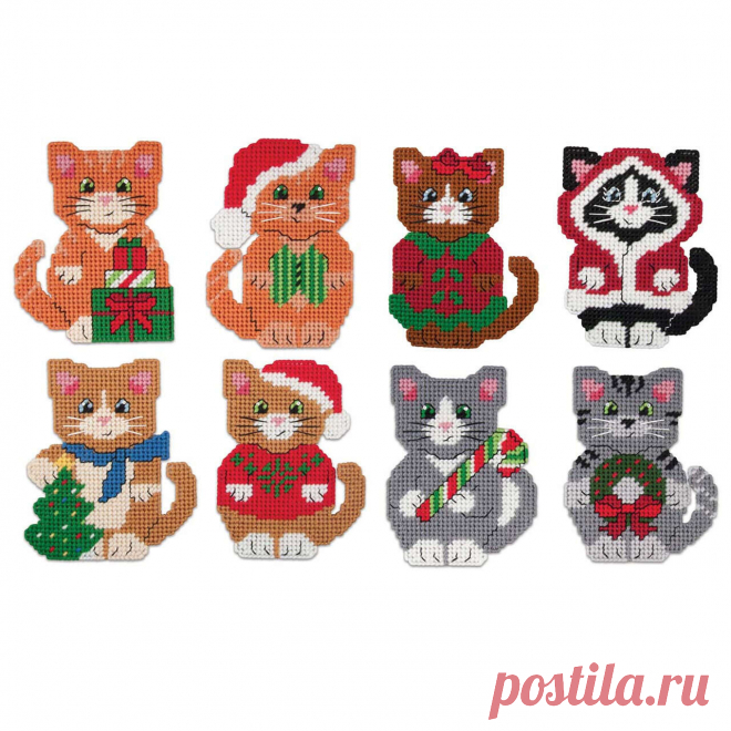 Kit de lona de plástico con adornos navideños de gatitos de Herrschners