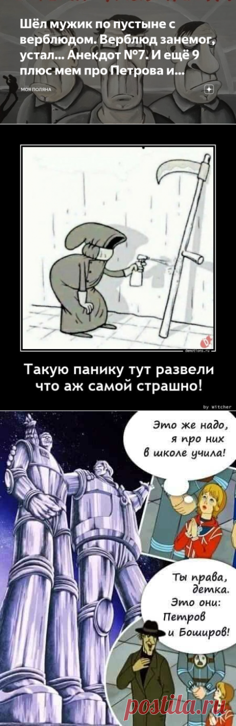 Шёл мужик по пустыне с верблюдом. Верблюд занемог, устал... Анекдот №7. И ещё 9 плюс мем про Петрова и Боширова | Моя Поляна | Яндекс Дзен