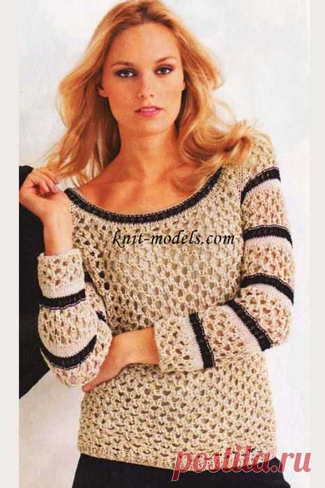 Пуловер реглан с сетчатым узором.