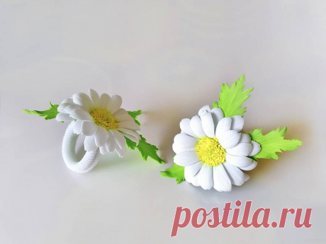 Резинки для волос с ромашками из фоамирана.  Роза из фоамирана на шпильке