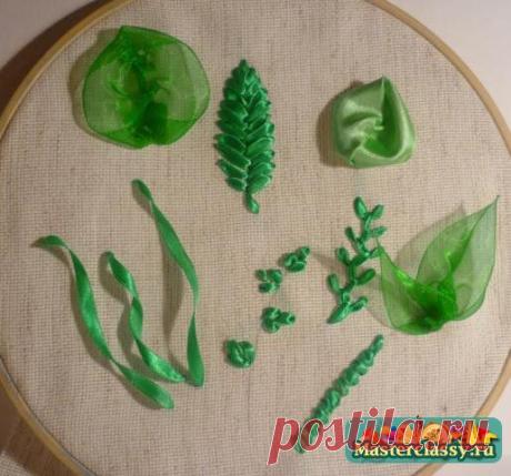 Вышивка лентами для начинающих. Листья. Мастер класс