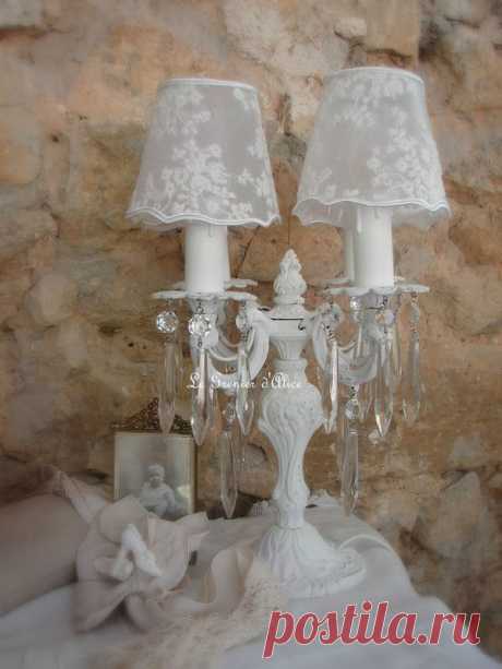 Abat jour shabby chic voile chandelier applique lustre - Boutique www.grenierdalice.com