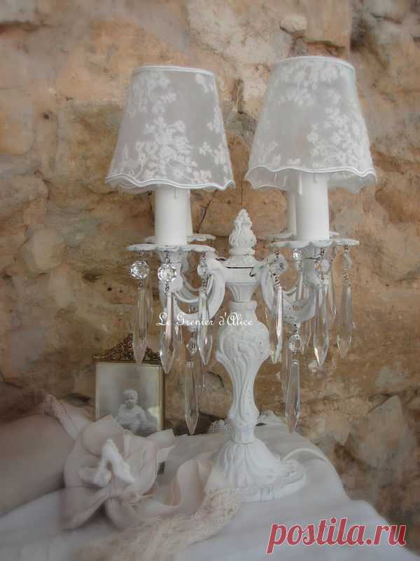 Abat jour shabby chic voile chandelier applique lustre - Boutique www.grenierdalice.com