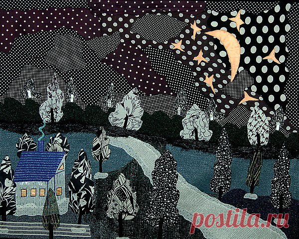 Картина из  лоскутков "Зимняя ночь"