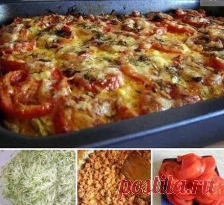 Вкусная запеканка из кабачков с помидорами и фаршем