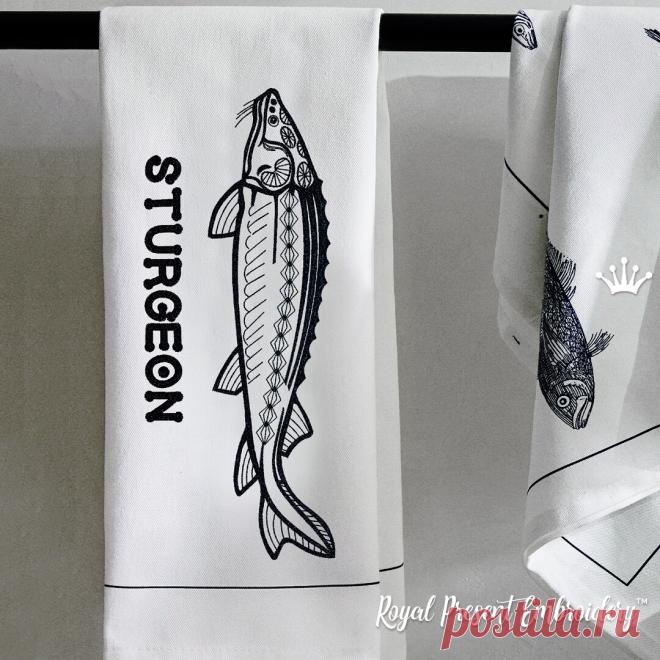 Рыба Осетр Дизайн машинной вышивки - 4 размера