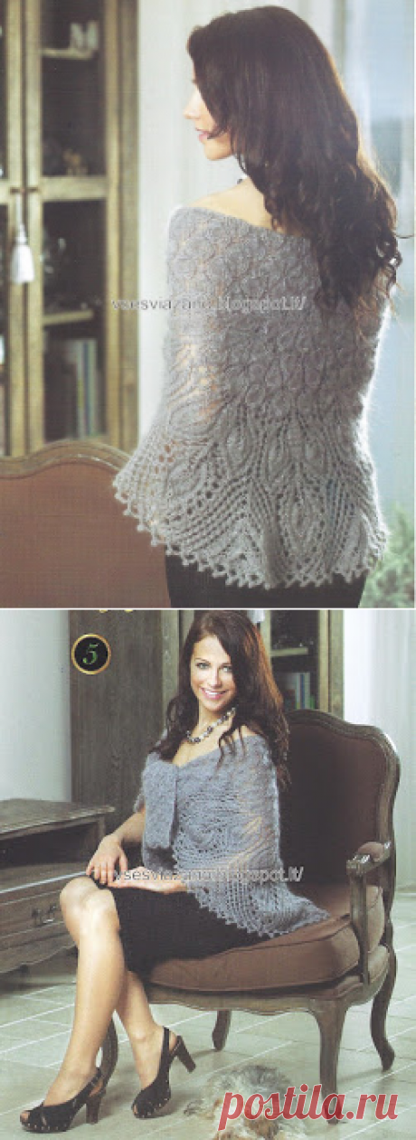 ВСЕ СВЯЗАНО. ROSOMAHA.: Мохеровая красивая шаль из серой пряжи "Дружба"