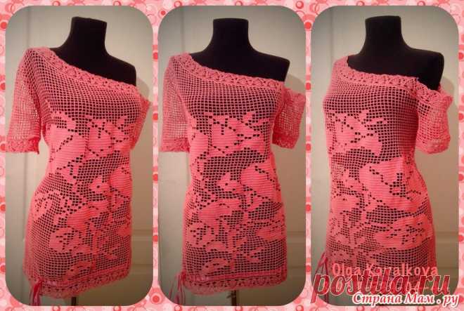 Платье или туника крючком в филейной технике!