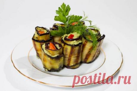 Рулеты из баклажанов с грецким орехом