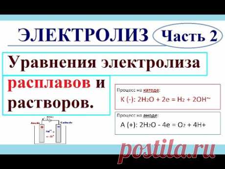 Электролиз. Часть 2. Уравнения электролиза расплавов и растворов.