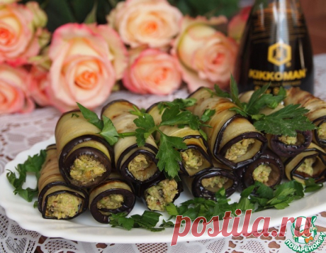 Баклажанные рулетики с авокадо и грецкими орехами – кулинарный рецепт