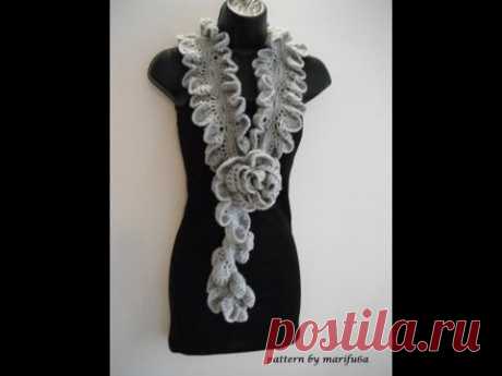 how to Crochet ruffle rose scarf free pattern tutorial for beginners