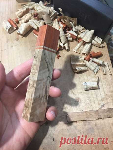 Рукоять ножа из разных пород дерева. Этап изготовления.