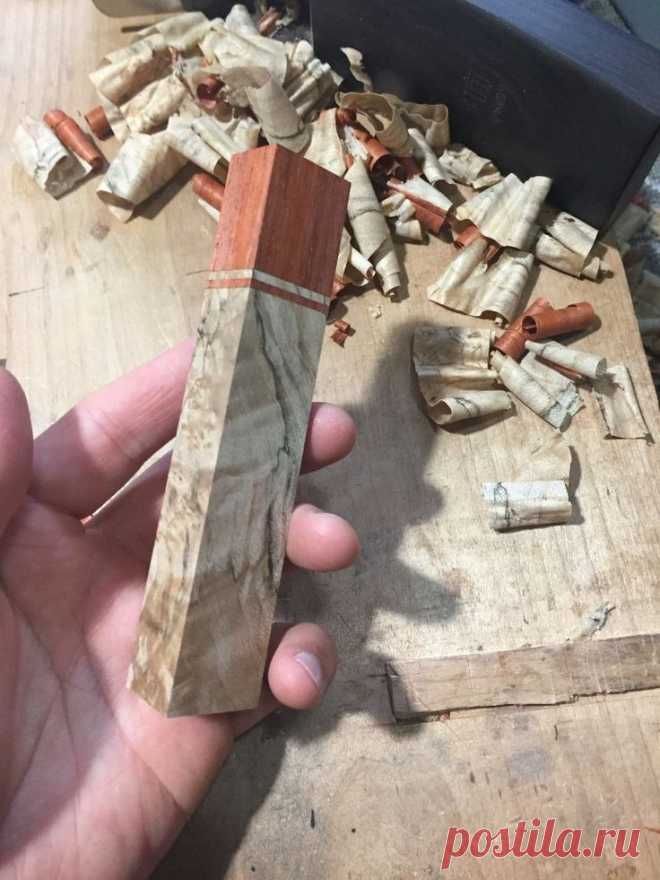 Рукоять ножа из разных пород дерева. Этап изготовления.