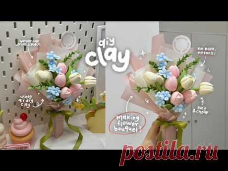 how i make clay flower bouquet💐🌸🌷 using kids air dry clay / no bake, easy and cheap💵📦